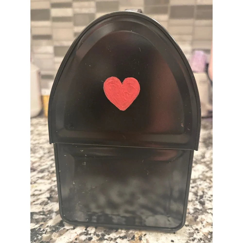 Vintage Aladdin Metal Dome Lunch‎ Box Black with Hand Painted Red Hearts Retro